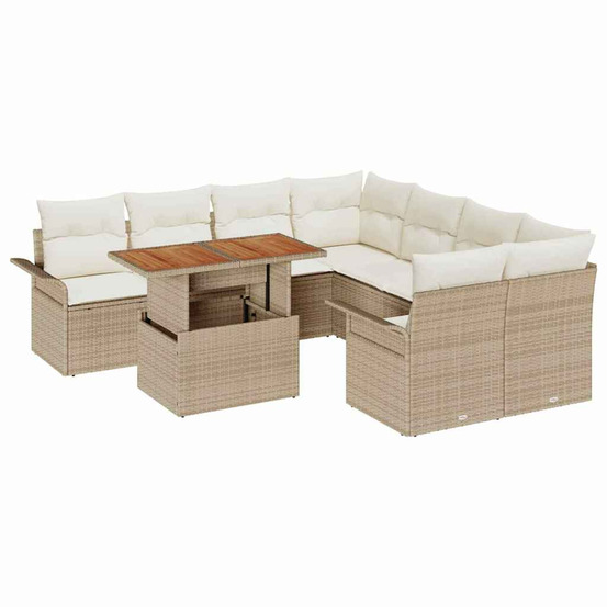 Ensemble de canapé de jardin 9 pcs beige poly rotin