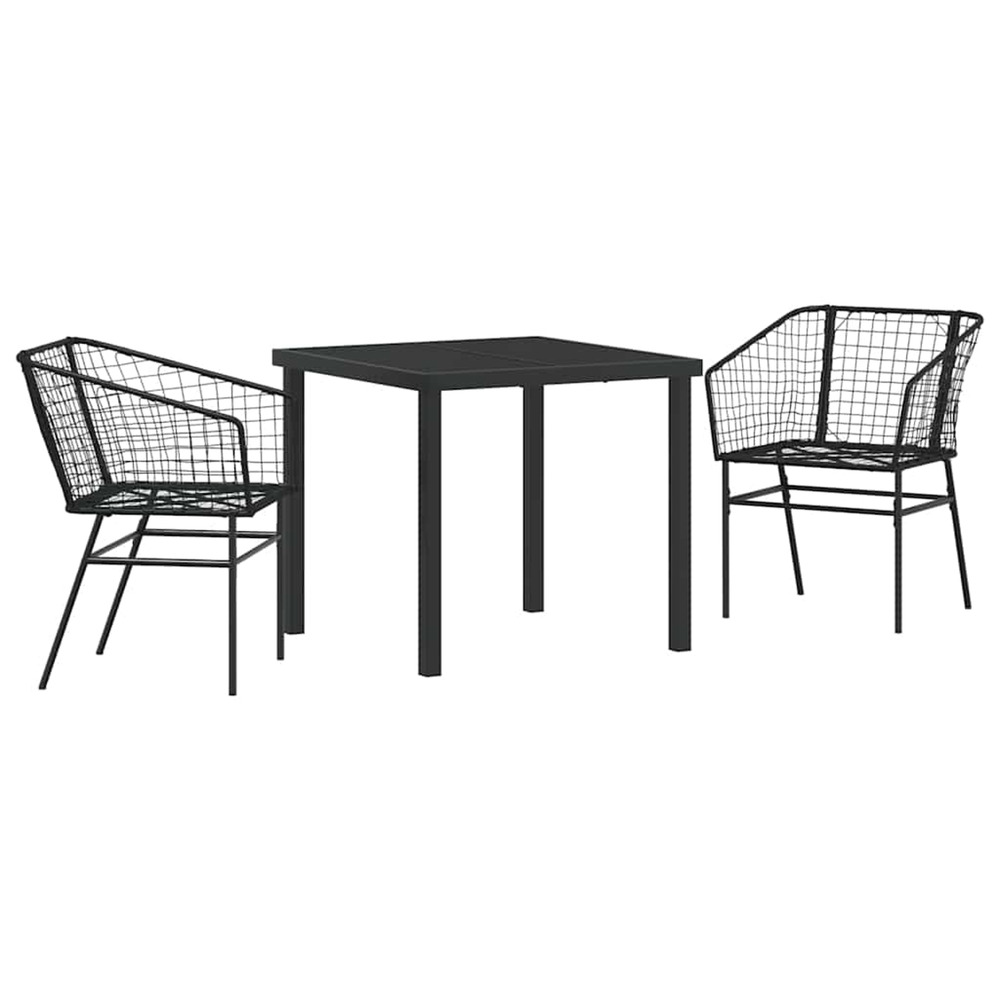 Ensemble de salle à manger pour jardin 3 pcs noir polyrotin