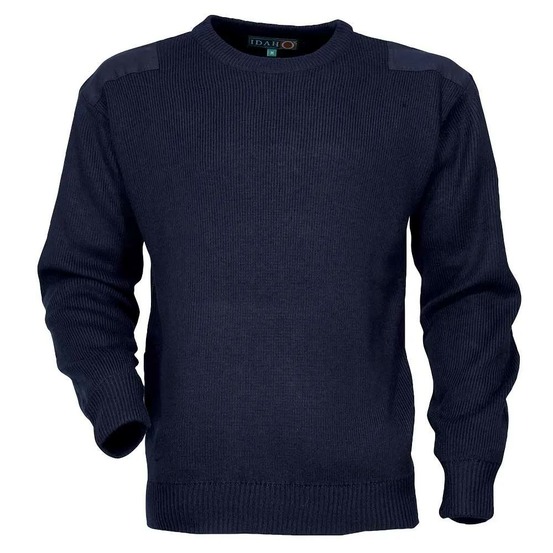 Pull commando marine 100% acrylique col rond renforts épaules