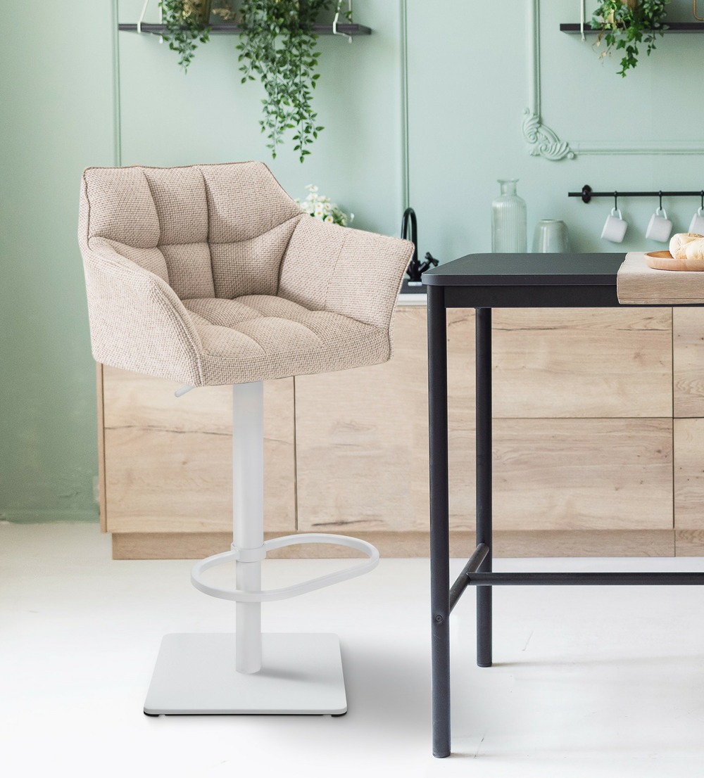 Lot de 2 tabourets de bar damaso tissu blanc