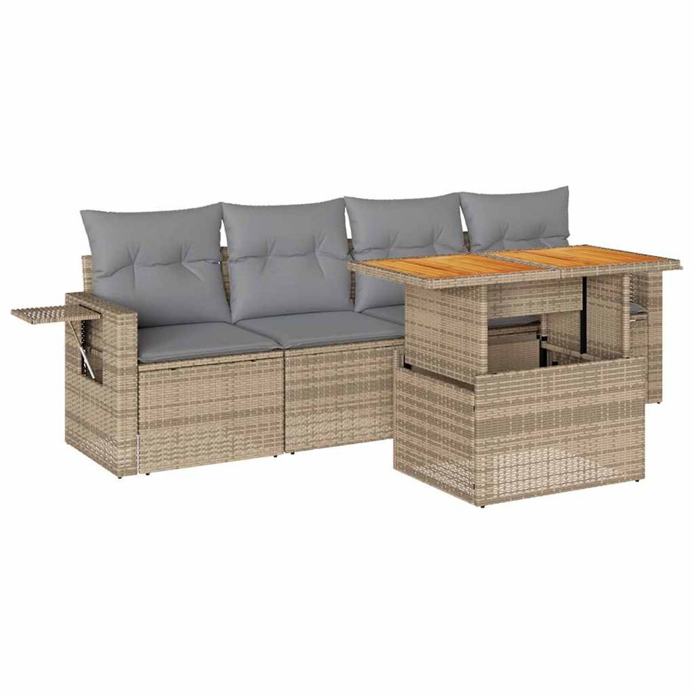 Salon de jardin avec coussins 5 pcs beige résine tressée