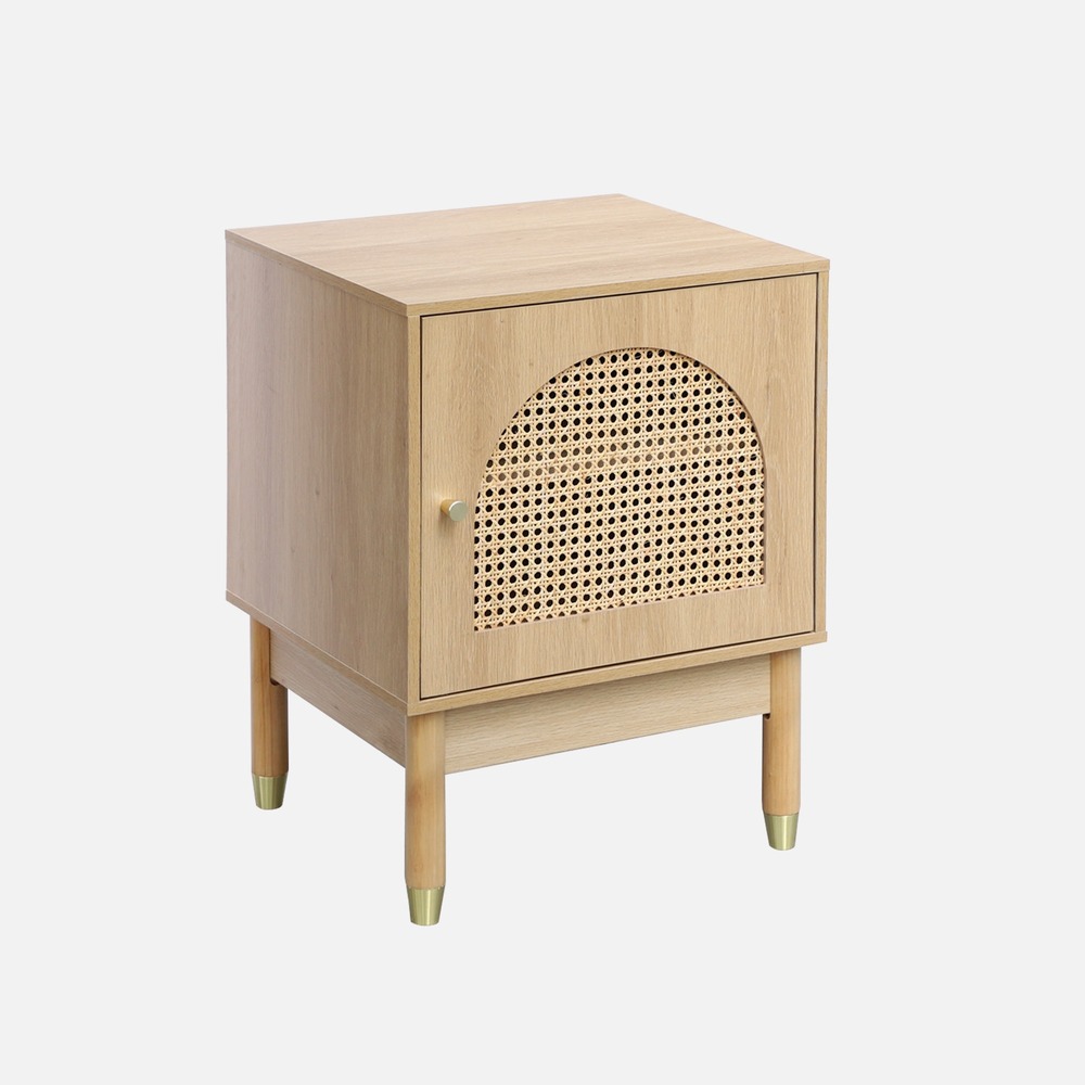 Table de chevet bohème bois et cannage naturel 1 porte 45 x 40 x 60 cm - judith