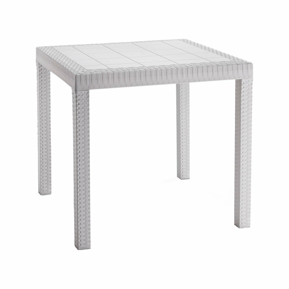 Table d'extérieur acqua, etagère carrée fixe, table de jardin polyvalente effet rotin, 100% made in italy, 80x80h74 cm, blanc