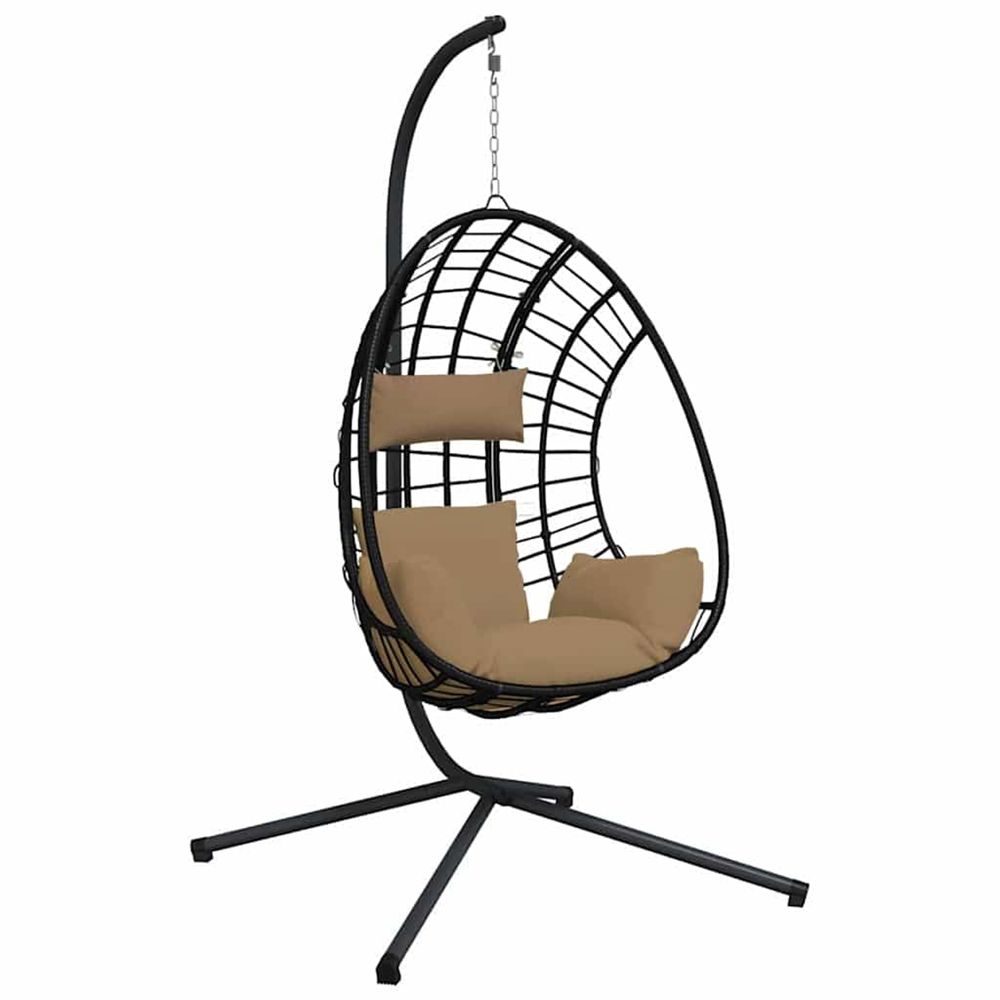 Chaise suspendue en forme d'œuf et support taupe rotin et acier