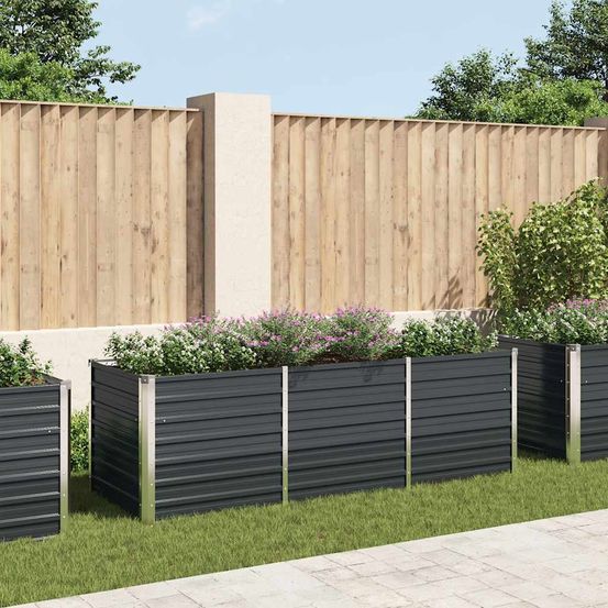 Grand bac potager acier galvanisé rectangulaire anthracite 240x80x77 cm