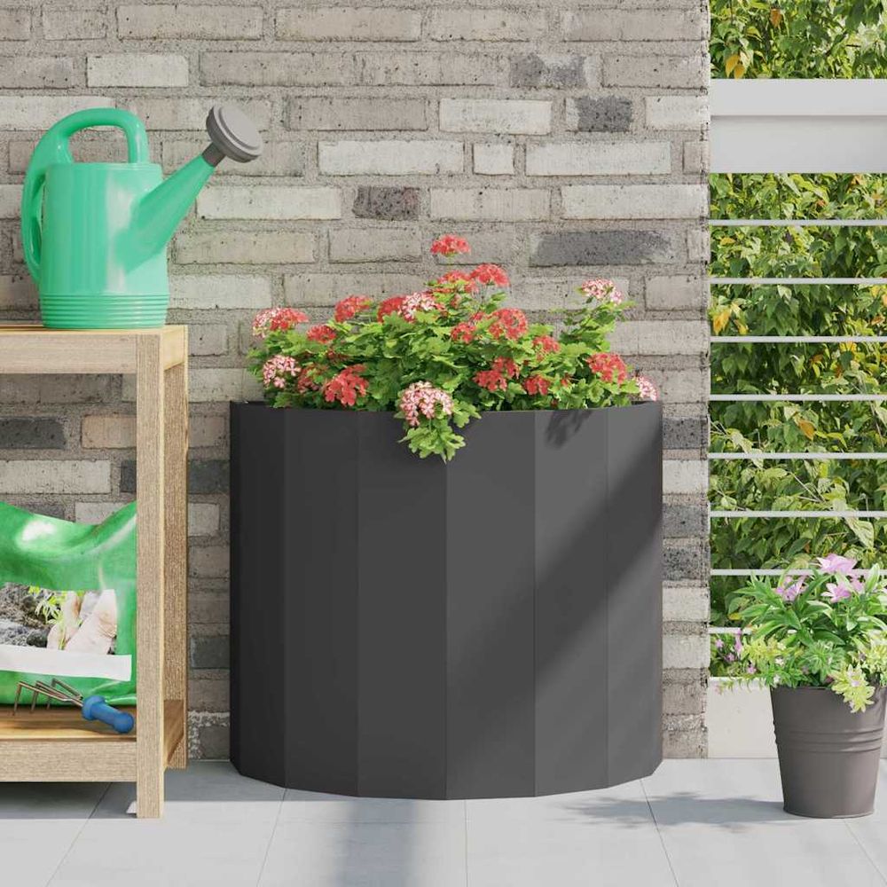 Jardinière demi-ronde en acier pour balcon et terrasse noir 60x30x50 cm