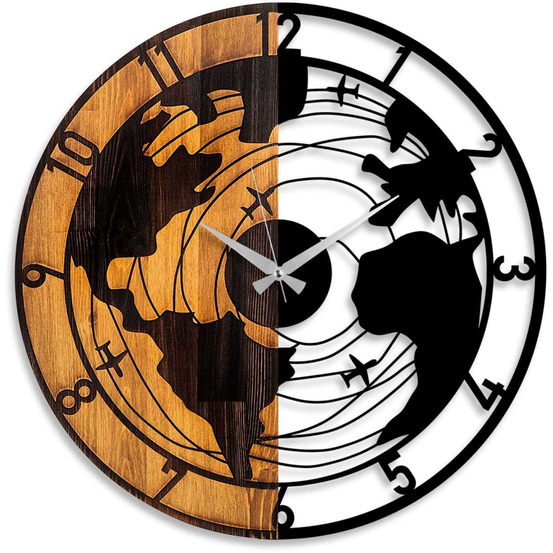 Horloge en bois et métal clock mappemonde