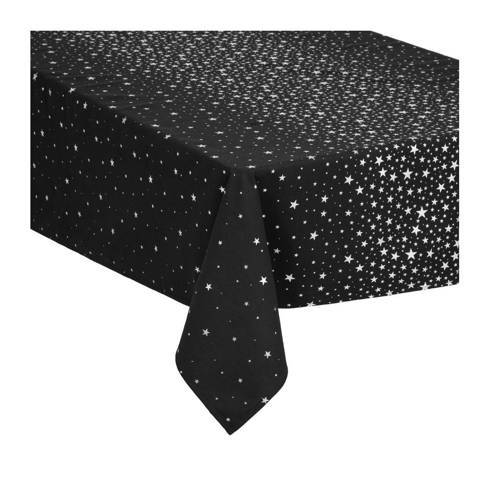 Nappe en coton noir et etoiles 140 x 360 cm