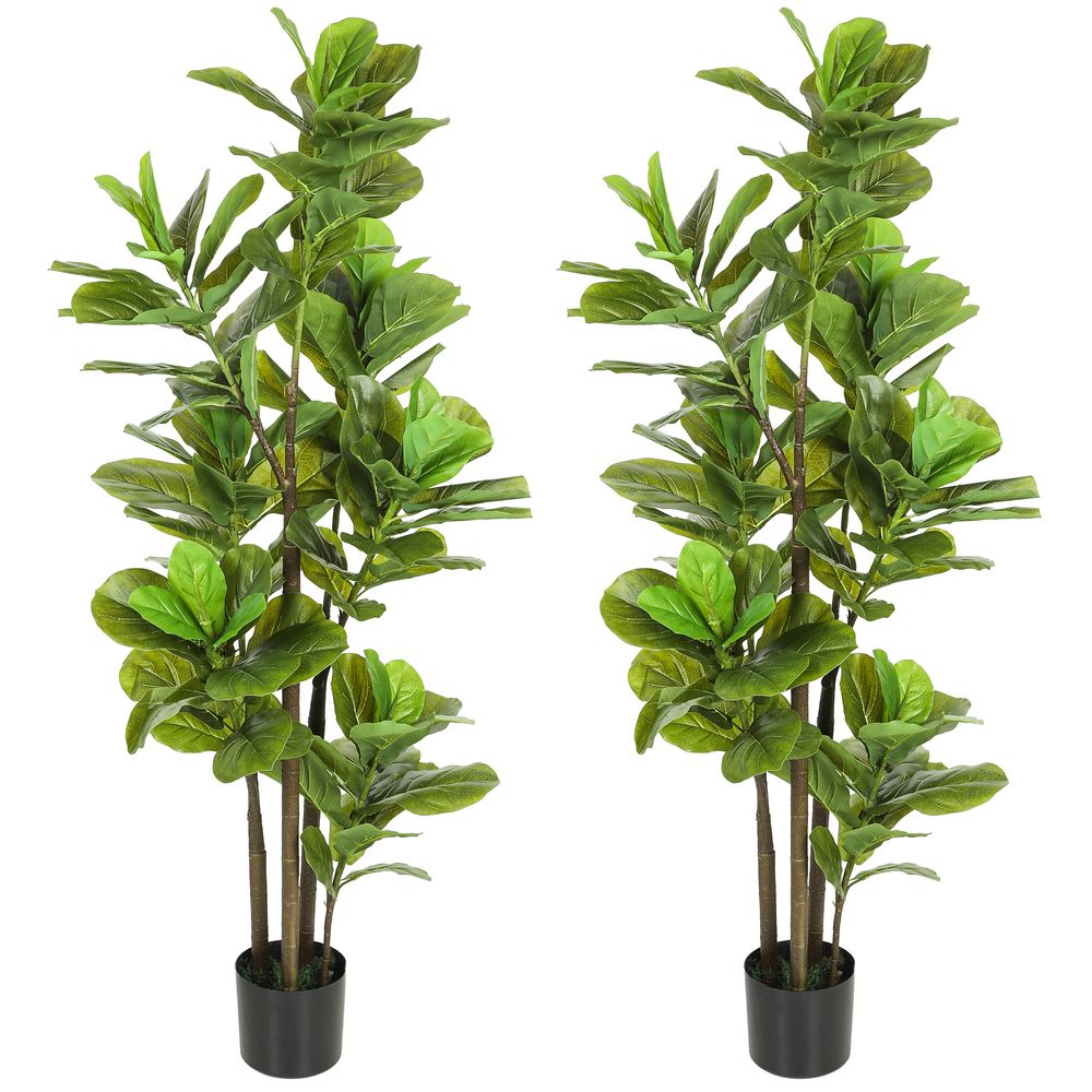 Lot de 2 figuiers lyre artificiels peva pour maison sans entretien 150 cm vert