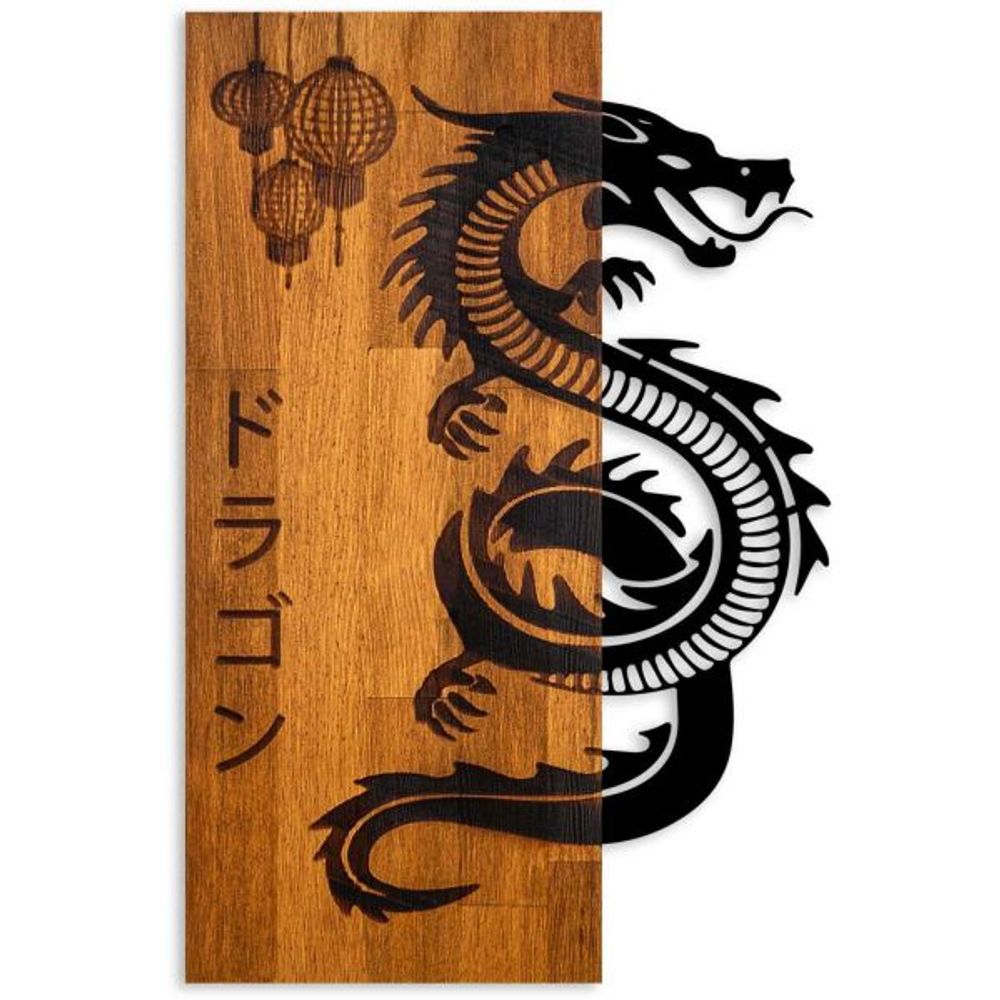 Décoration murale bois et métal animal dragon