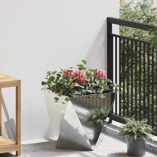 Jardinière carrée acier galvanisé pour jardin argent 40x40 cm