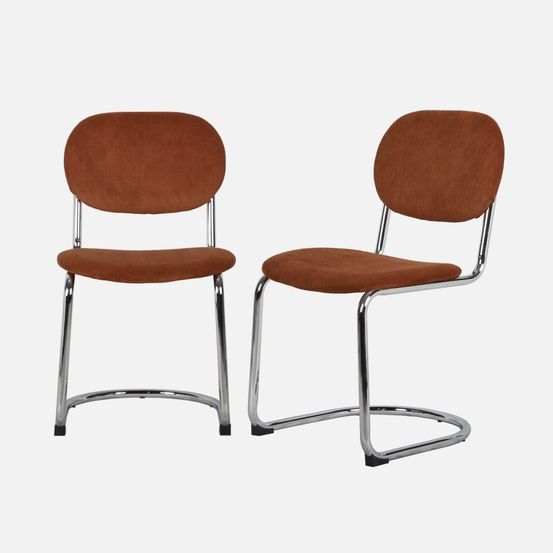 Lot de 2 chaises cantilever arrondie métal, velours côtelé et pieds chromés - l 47 x p 54.5 x h 81cm - maloa
