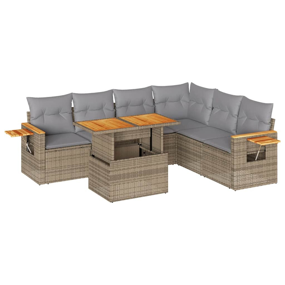 Salon de jardin avec coussins 7 pcs beige résine tressée acacia