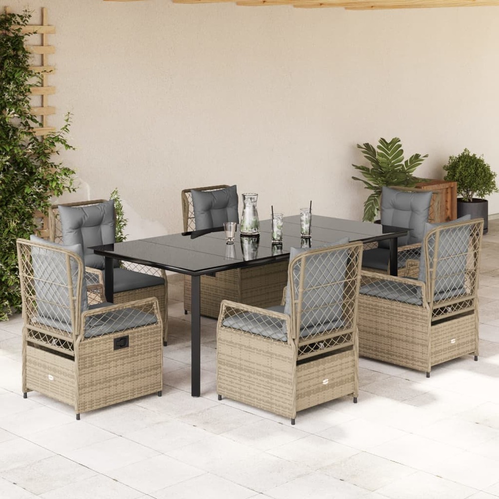 Ensemble à manger de jardin et coussins 7 pcs beige poly rotin