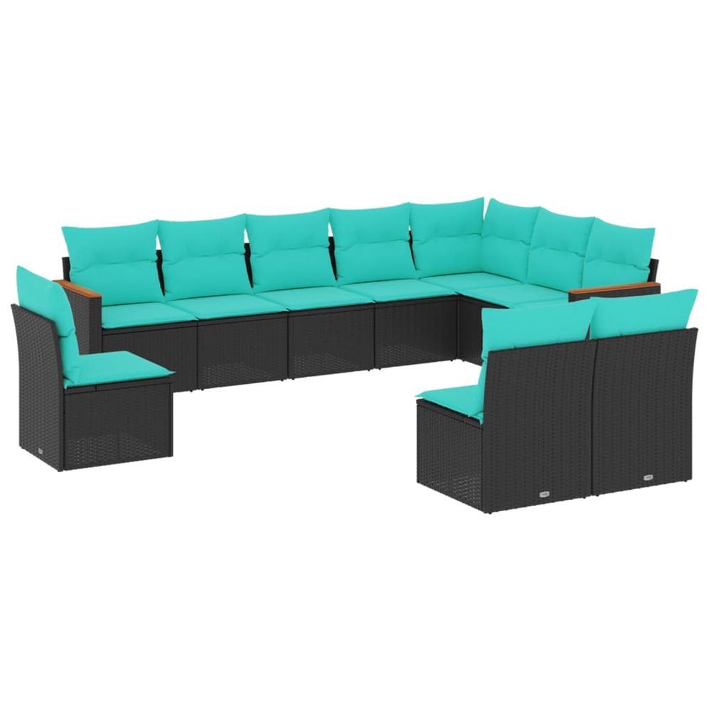 Salon de jardin 10 pcs avec coussins noir résine tressée