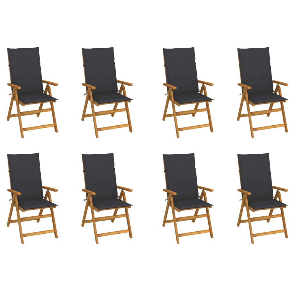 Chaises pliantes avec coussins, 8 pièces, en bois d'acacia massif