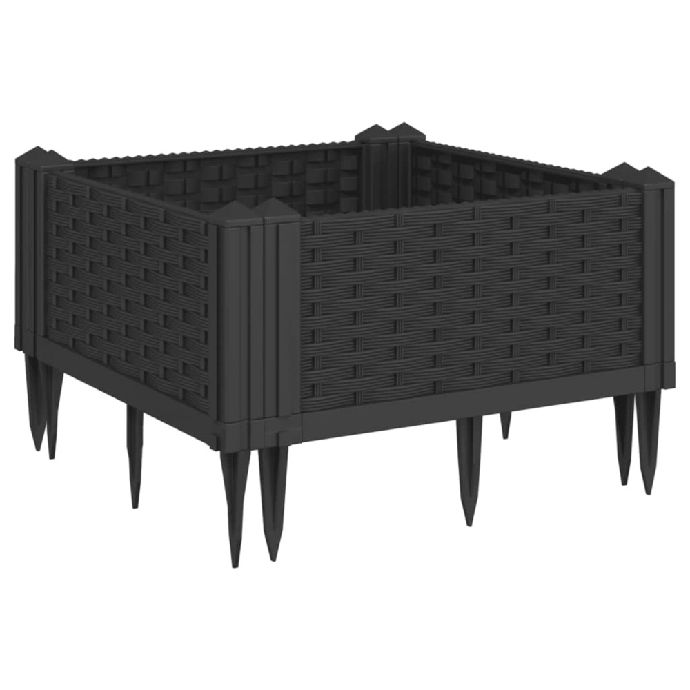 Jardinière d'extérieur avec piquets noir 42,5x42,5x28,5 cm pp