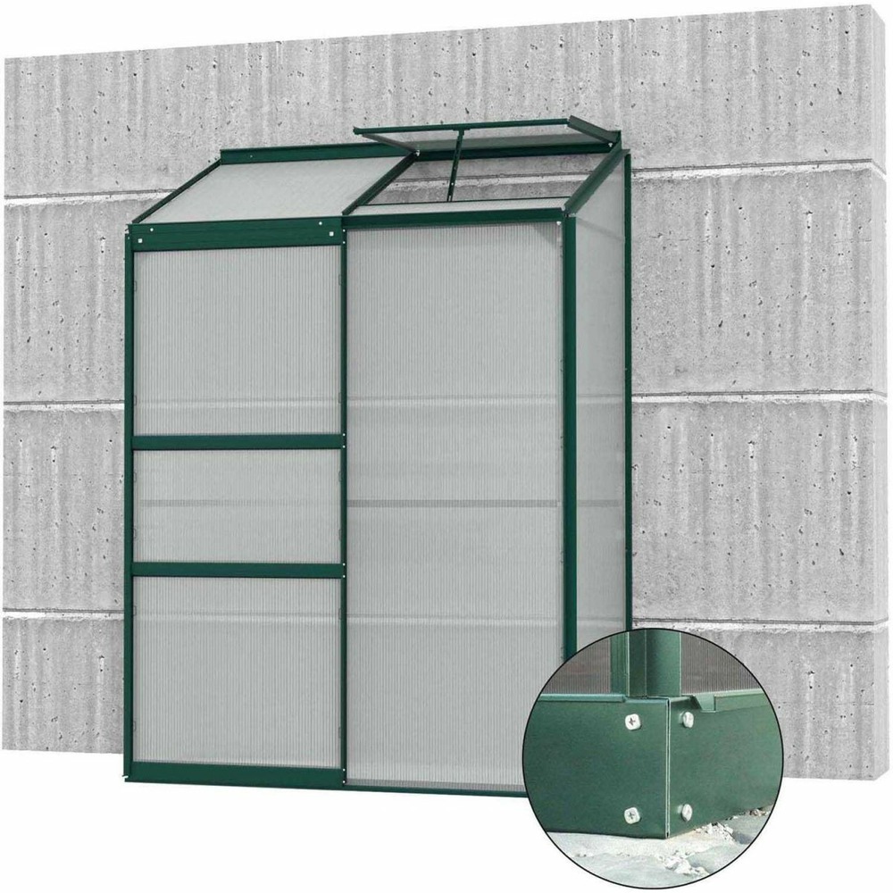 Serre de jardin en polycarbonate 4 mm et aluminium vert emeraude avec embase ida