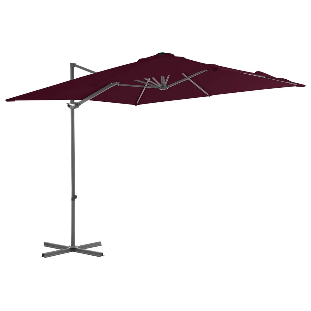Parasol déporté avec mât en acier 250 x 250 cm rouge bordeaux