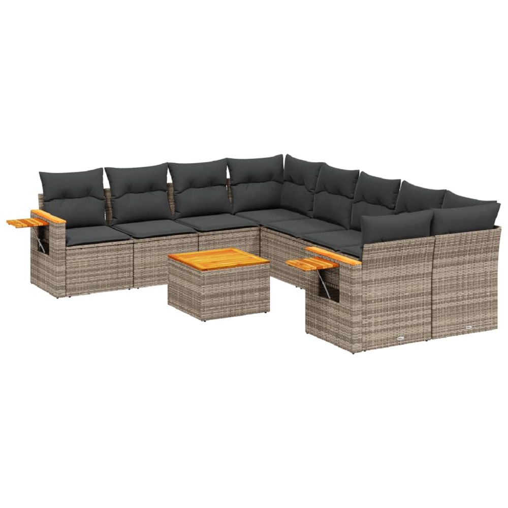 Salon de jardin 9 pcs avec coussins gris résine tressée