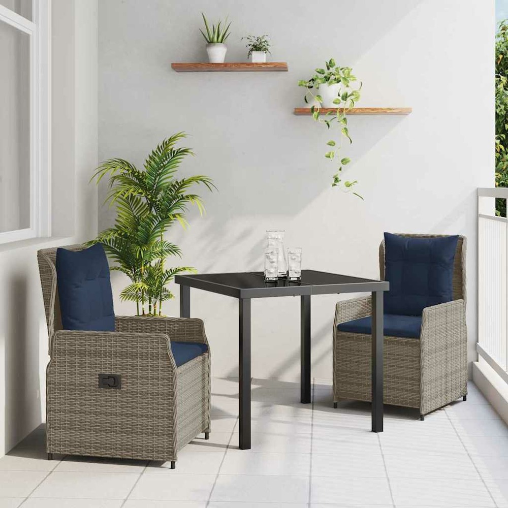 Ensemble de salle à manger pour jardin 3 pcs gris poly rotin