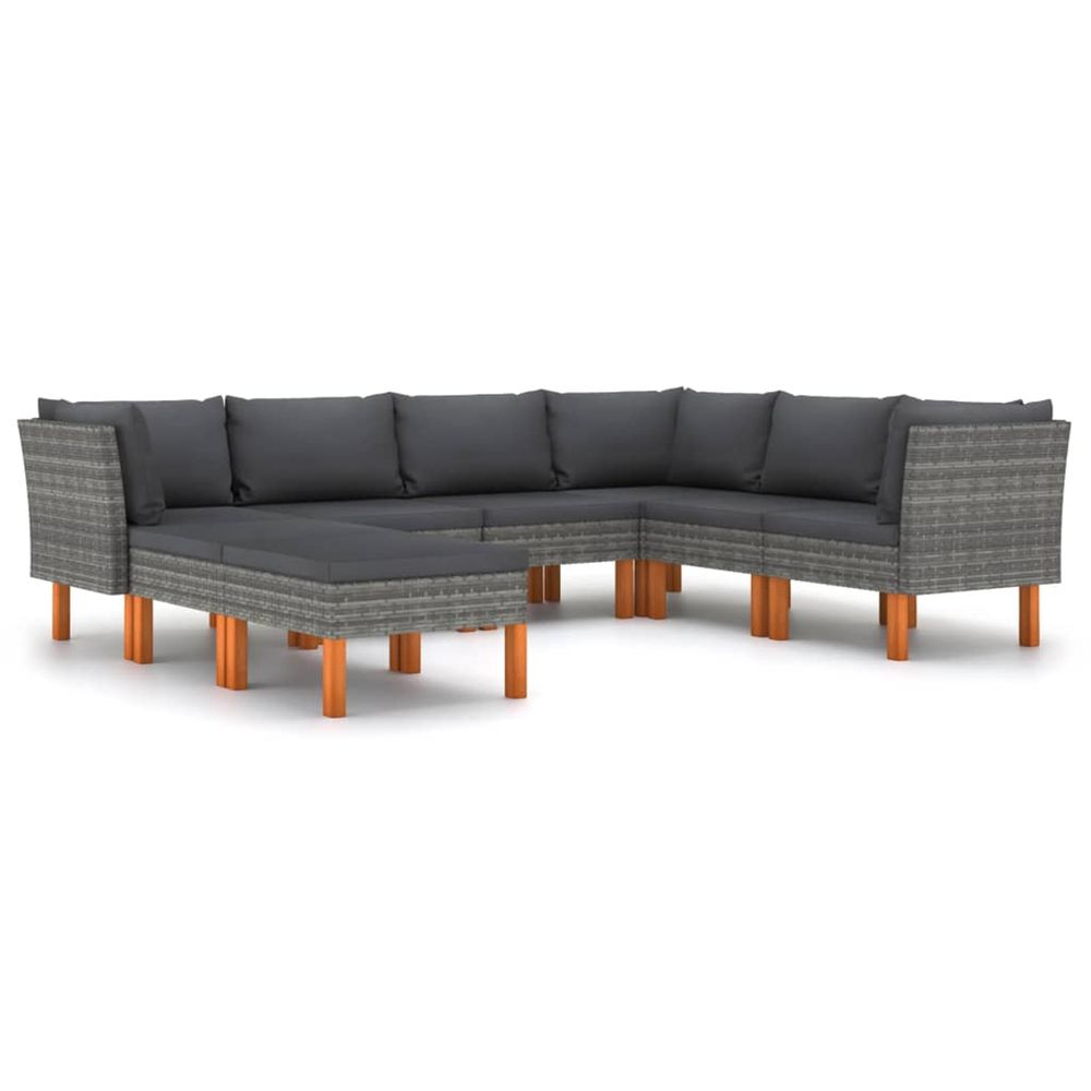 Salon de jardin 8 pcs avec coussins résine tressée gris