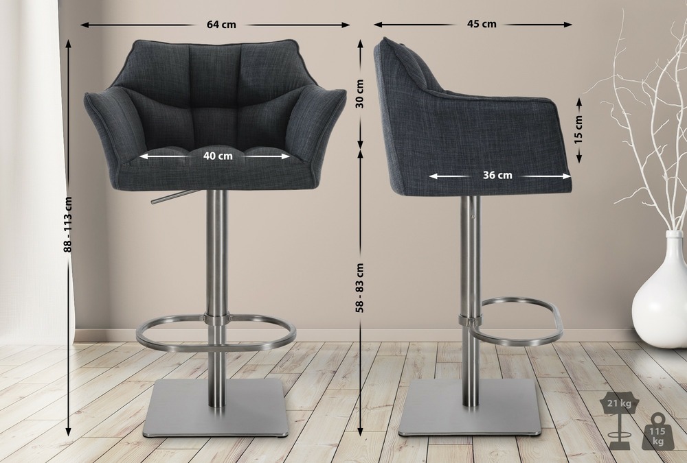 Lot de 2 tabourets de bar damaso tissu inox