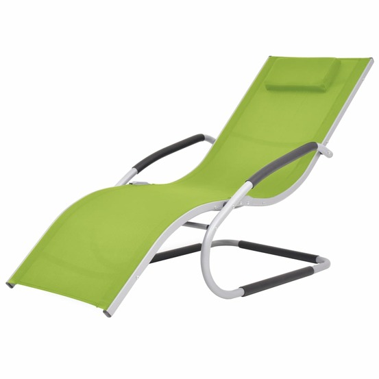 Chaise longue avec oreiller aluminium et textilène vert