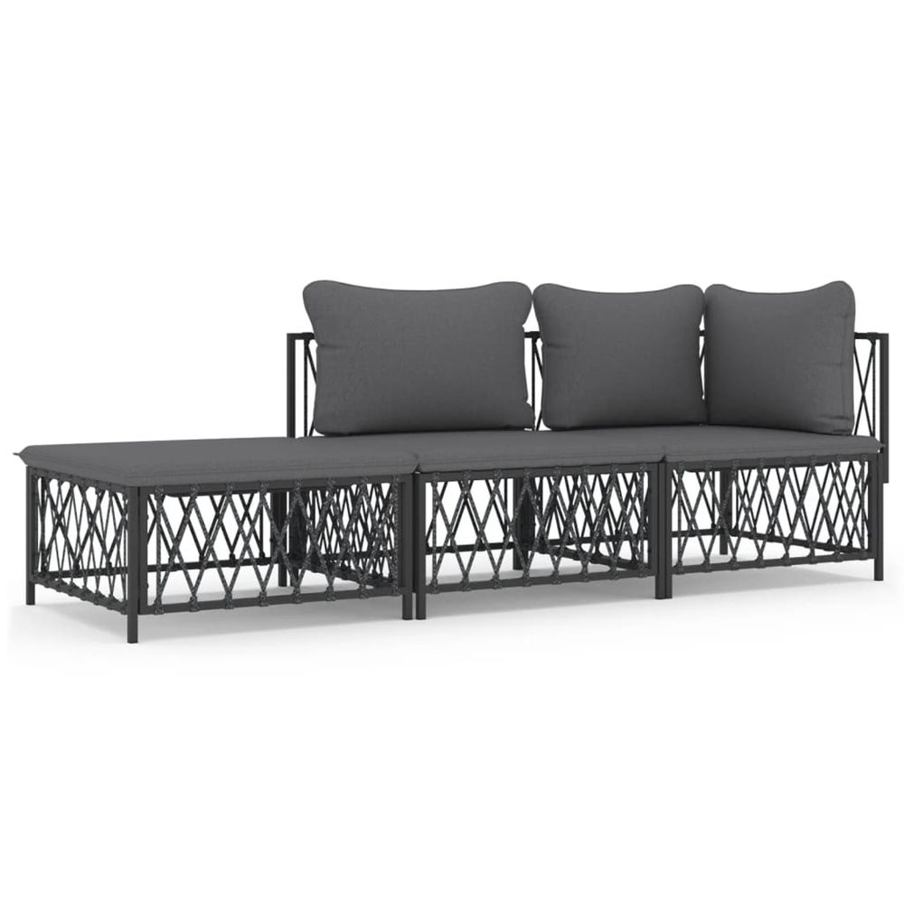 Salon de jardin avec coussins 3 pcs anthracite acier