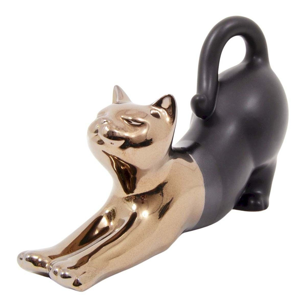 Statuette chat allongé en céramique zoya noir et or