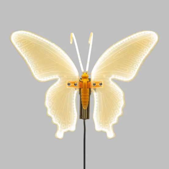 Papillon lumineux led 43cm ailes mobiles blanc chaud jaune transparent série bfy lotti