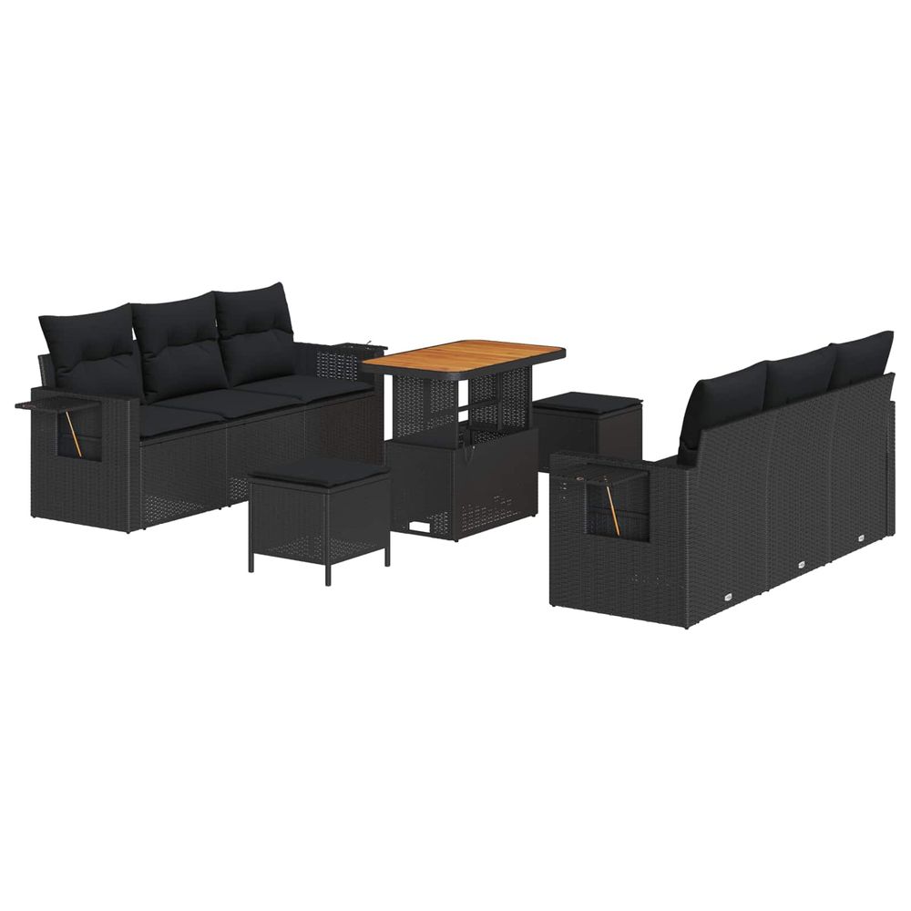 Ensemble de canapé de jardin noir polyrotin