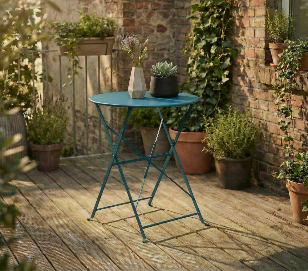 Table de jardin pliante - 2 places - bleu canard - capri