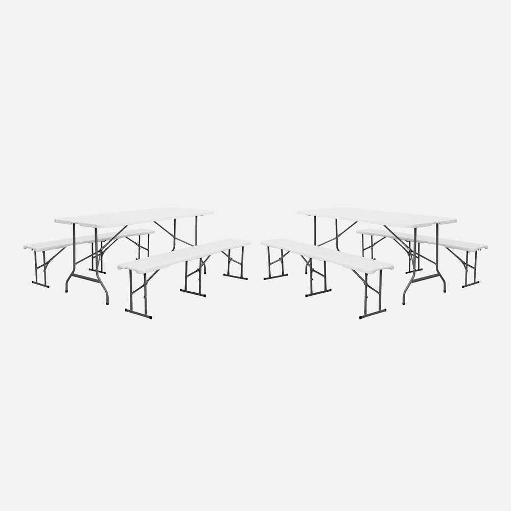 Lot de 2 tables de réception pliantes acier 2 bancs fiesta 180cm
