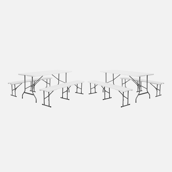Lot de 2 tables de réception pliantes acier 2 bancs fiesta 180cm