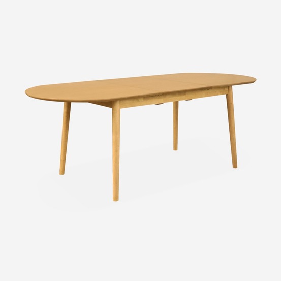 Table à manger oblongue extensible lisa placage bois de chêne, pieds en bois d'hévéa, 6 à 8 places, 160 à 210cm