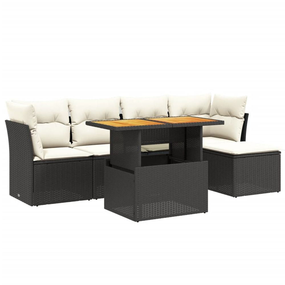 Salon de jardin 6 pcs avec coussins noir résine tressée