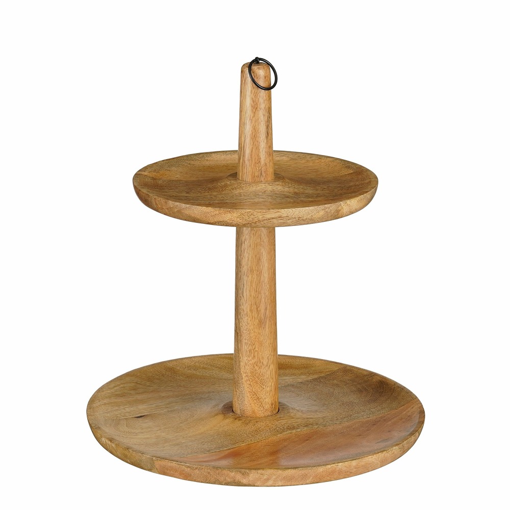 Mica decorations caden présentoir à gâteaux 2 niveaux - h36 x ø33 cm - bois de manguier recyclé - fsc 100% - marron clair