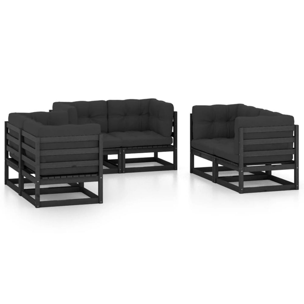 Salon de jardin 6 pcs avec coussins bois de pin massif