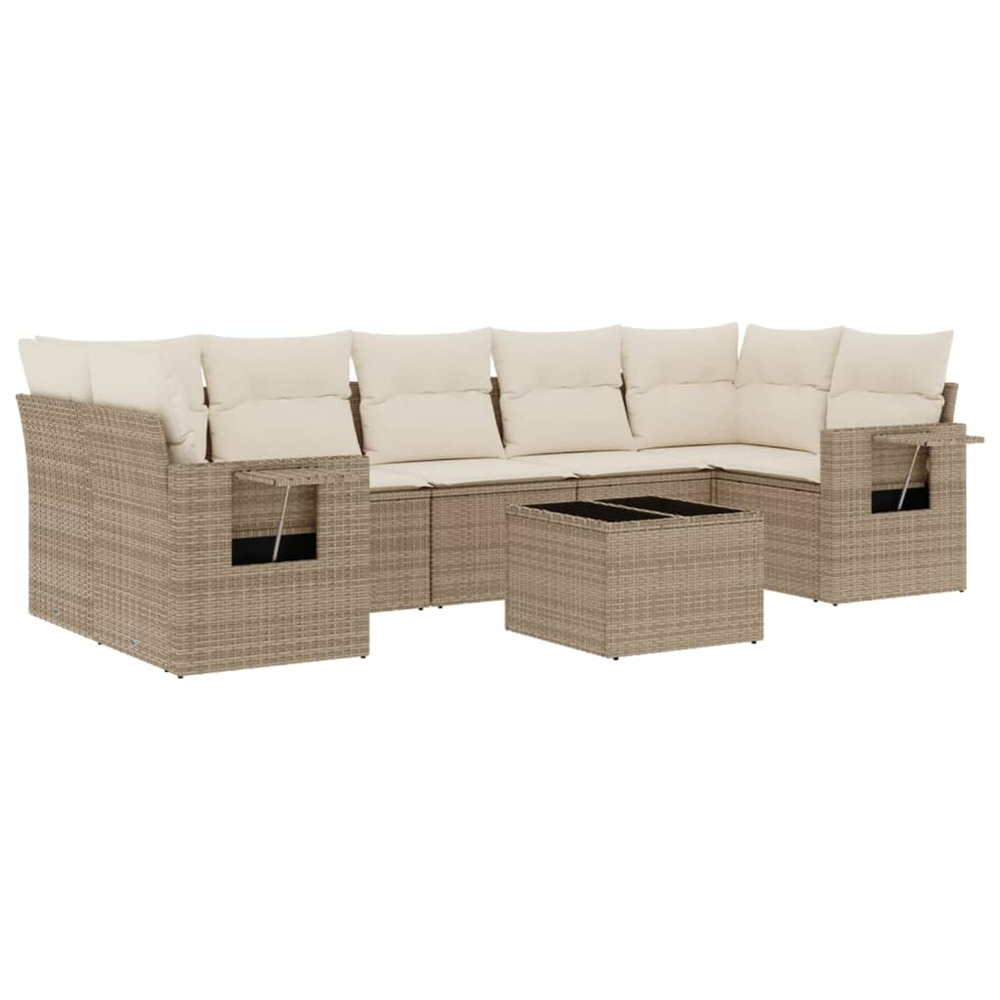Salon de jardin avec coussins 8 pcs beige résine tressée