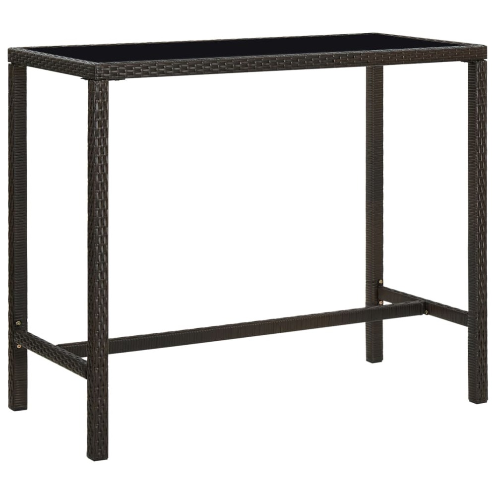 Table de bar de jardin marron 130x60x110cm résine tressée verre
