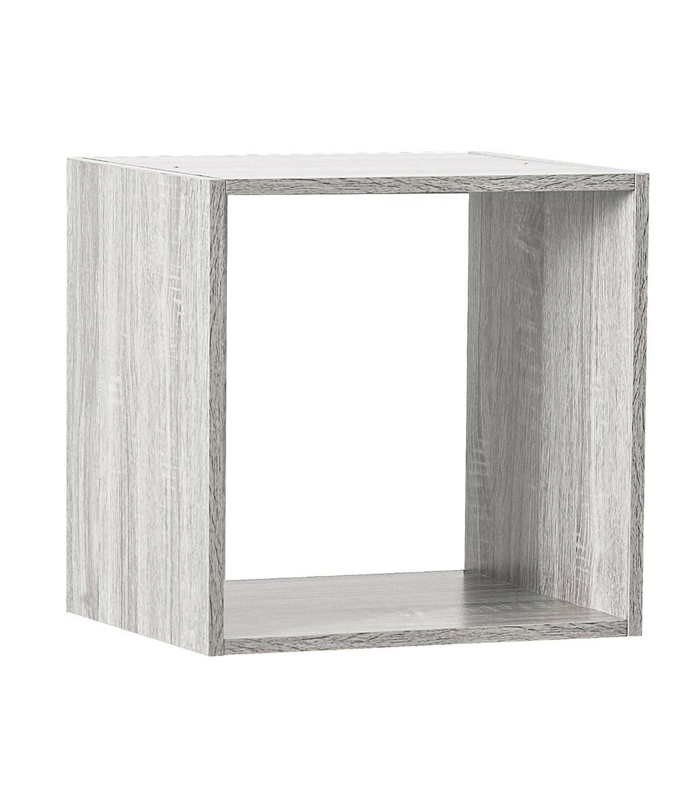 Meuble étagère 1 case de rangement effet chêne gris h 34.5 cm - à poser ou mural