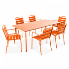 Ensemble table de jardin et 6 fauteuils en métal orange