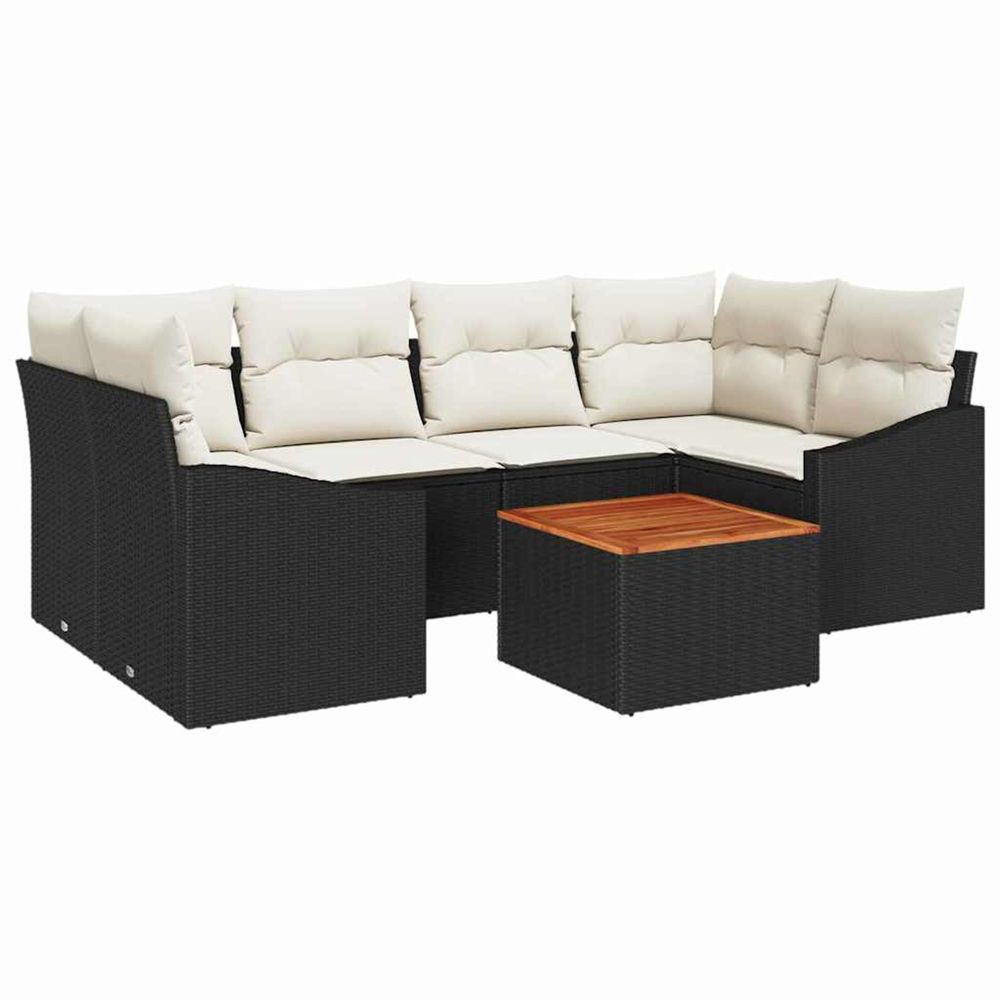 Ensemble de canapé de jardin 7 pc noir et crème polyrotin