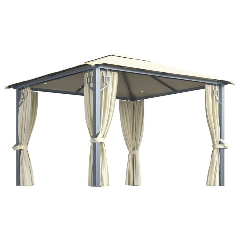 Tonnelle avec rideau et lumières led 3x3 m crème aluminium