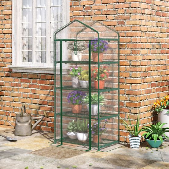Mini serre 4 niveaux acier pvc transparent 70 x 50 x 160 cm vert foncé balcon terrasse - comfortxl outdoor living