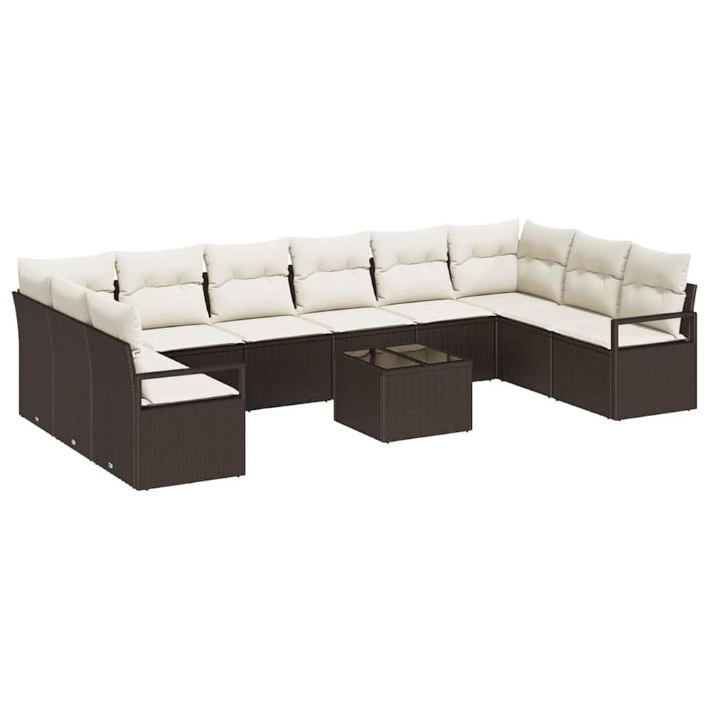 Ensemble de canapé de jardin 11 pc marron et crème polyrotin