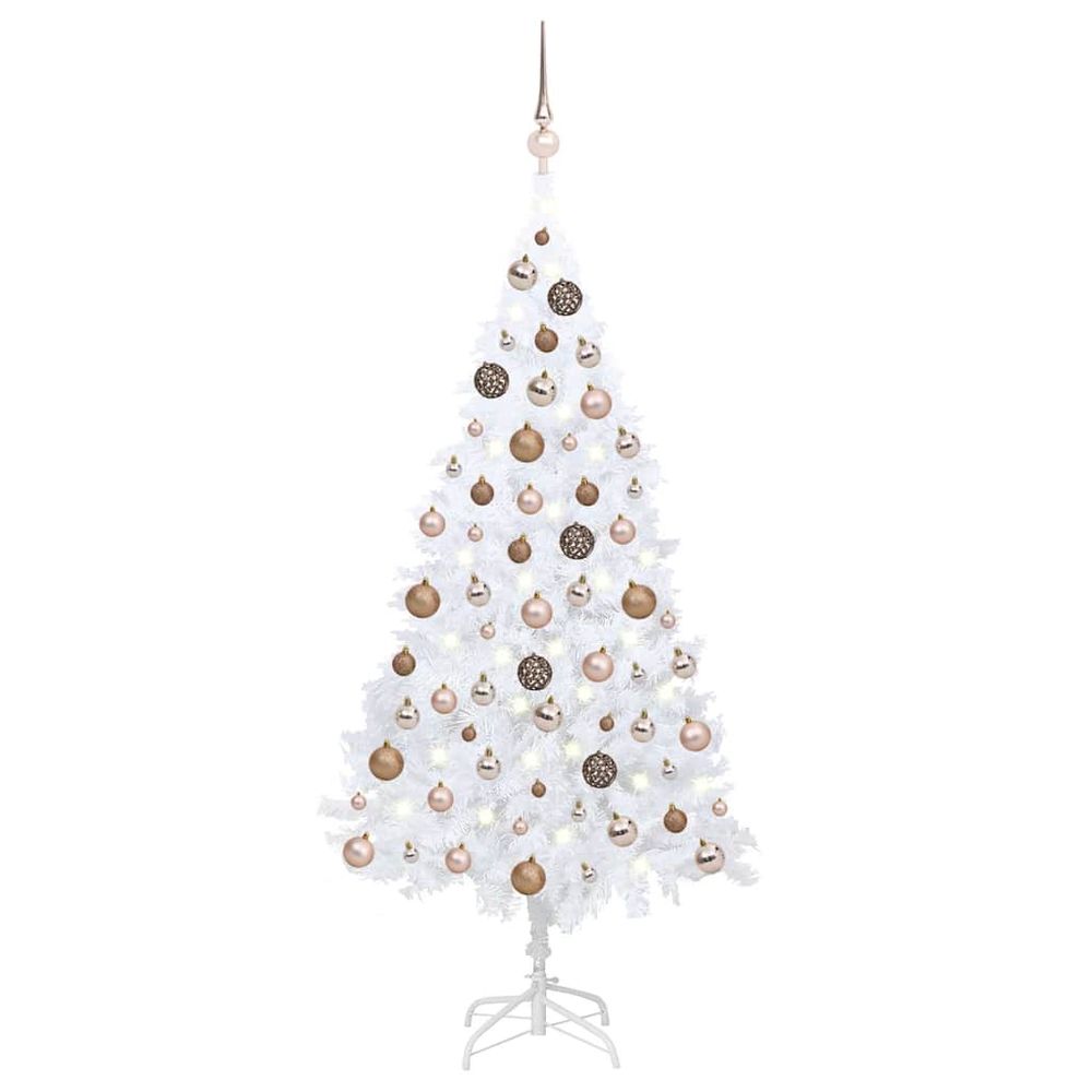 Sapin de noël artificiel blanc complet avec led et boules 150 cm