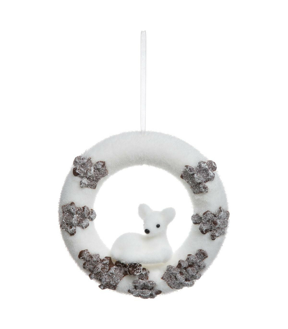 Couronne de noël effet givré et décorée d 22 cm