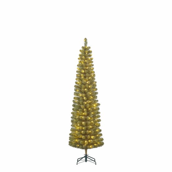 Black box trees charlton sapin de noël artificiel étroit avec éclairage led minuterie et variateur - h185 x ø53 cm - vert
